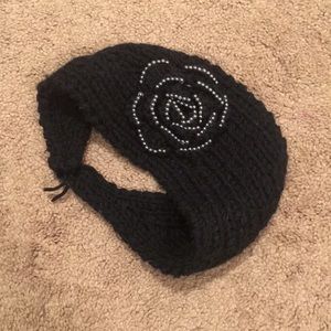 Black flower beaded head warmer